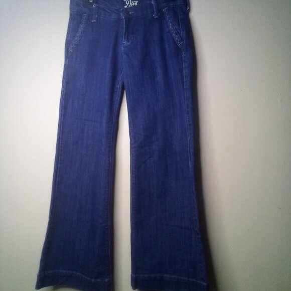 Old Navy Diva Jeans Women 2 Flare Braided Pockets Blue - Picture 1 of 16